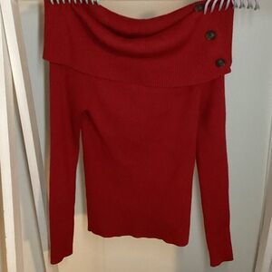 Banana Republic Red Off-Shoulder Sweater with Button Detail